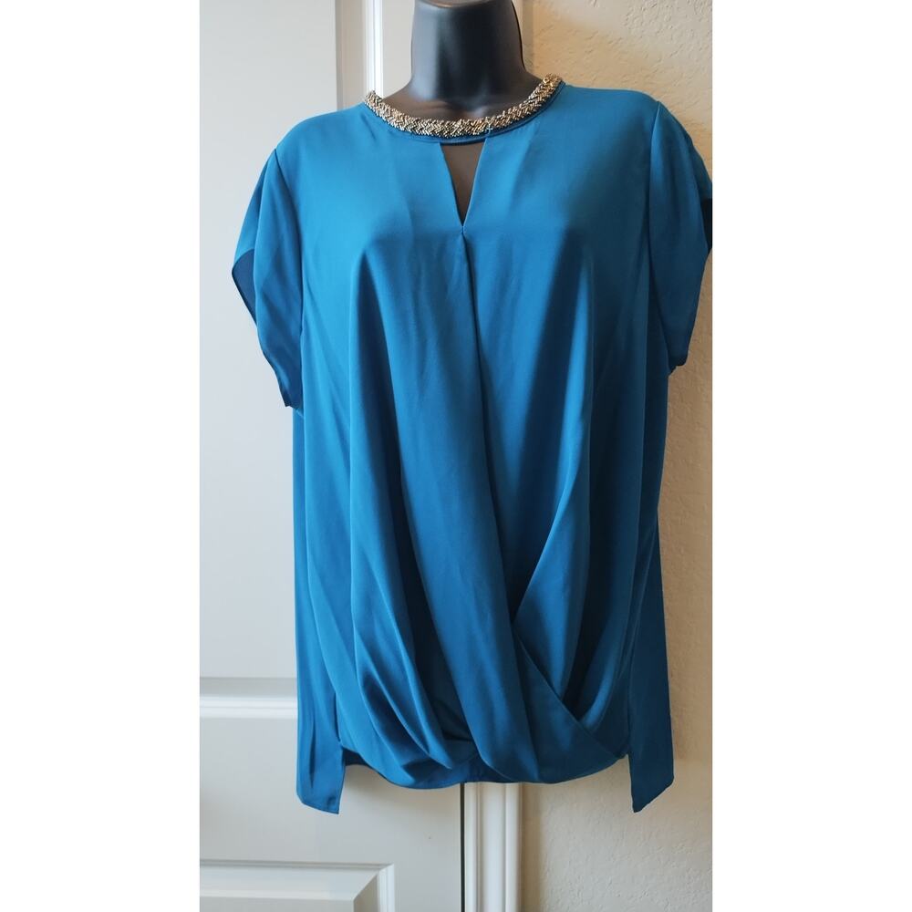 NY Gard Blue Sequins Neck Top Size XL./TG Sleeveless